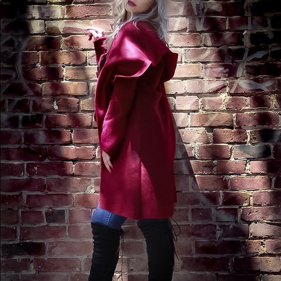 Burgundy Cardi-Coat by DACHU - Picture 2 of 2